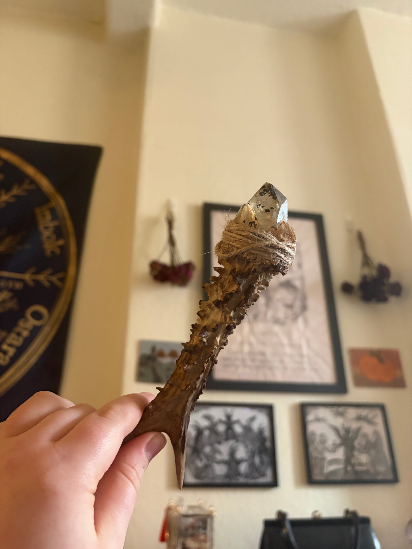 Antler wand with citrine point