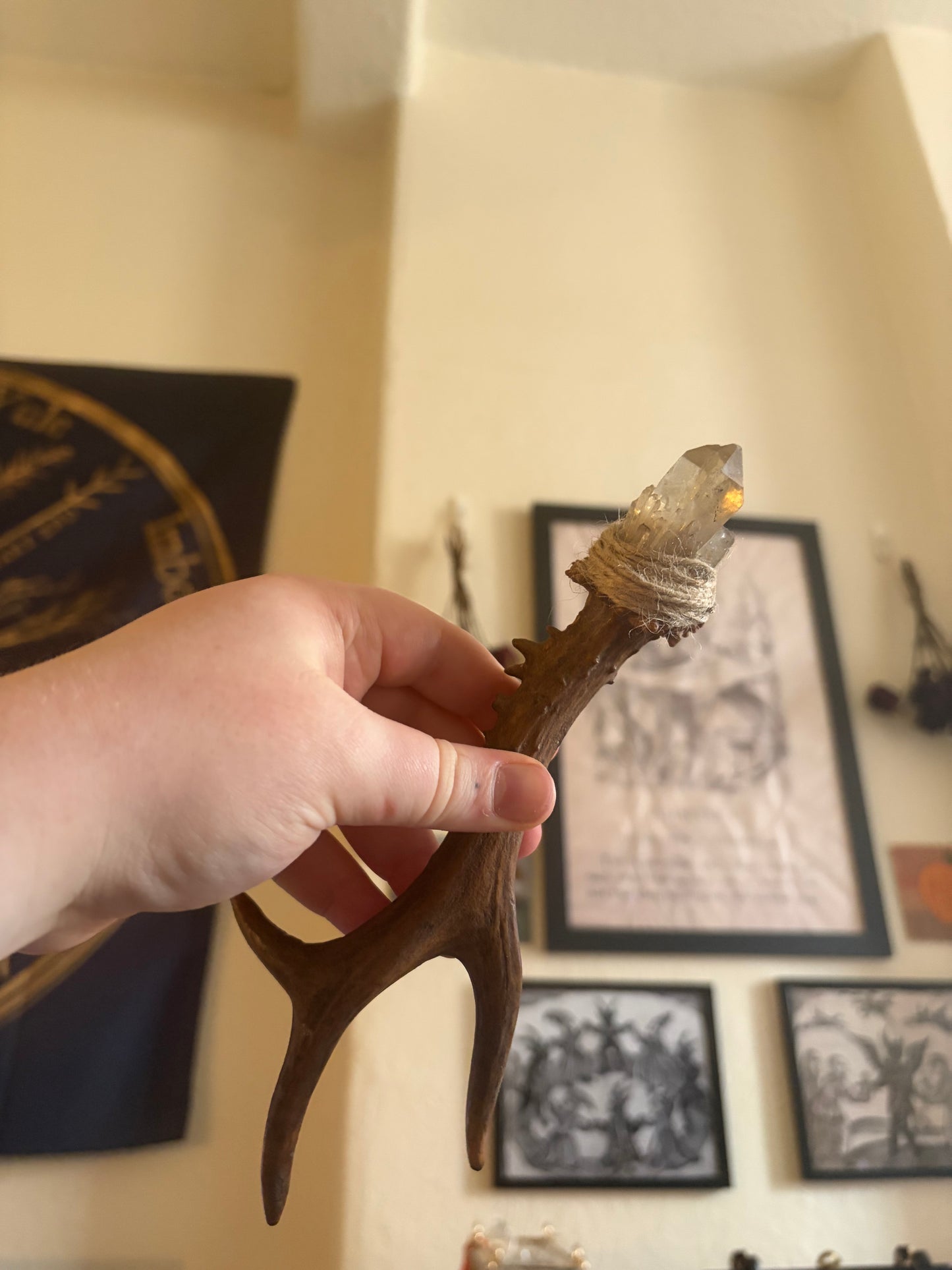 Antler wand with smoky citrine point