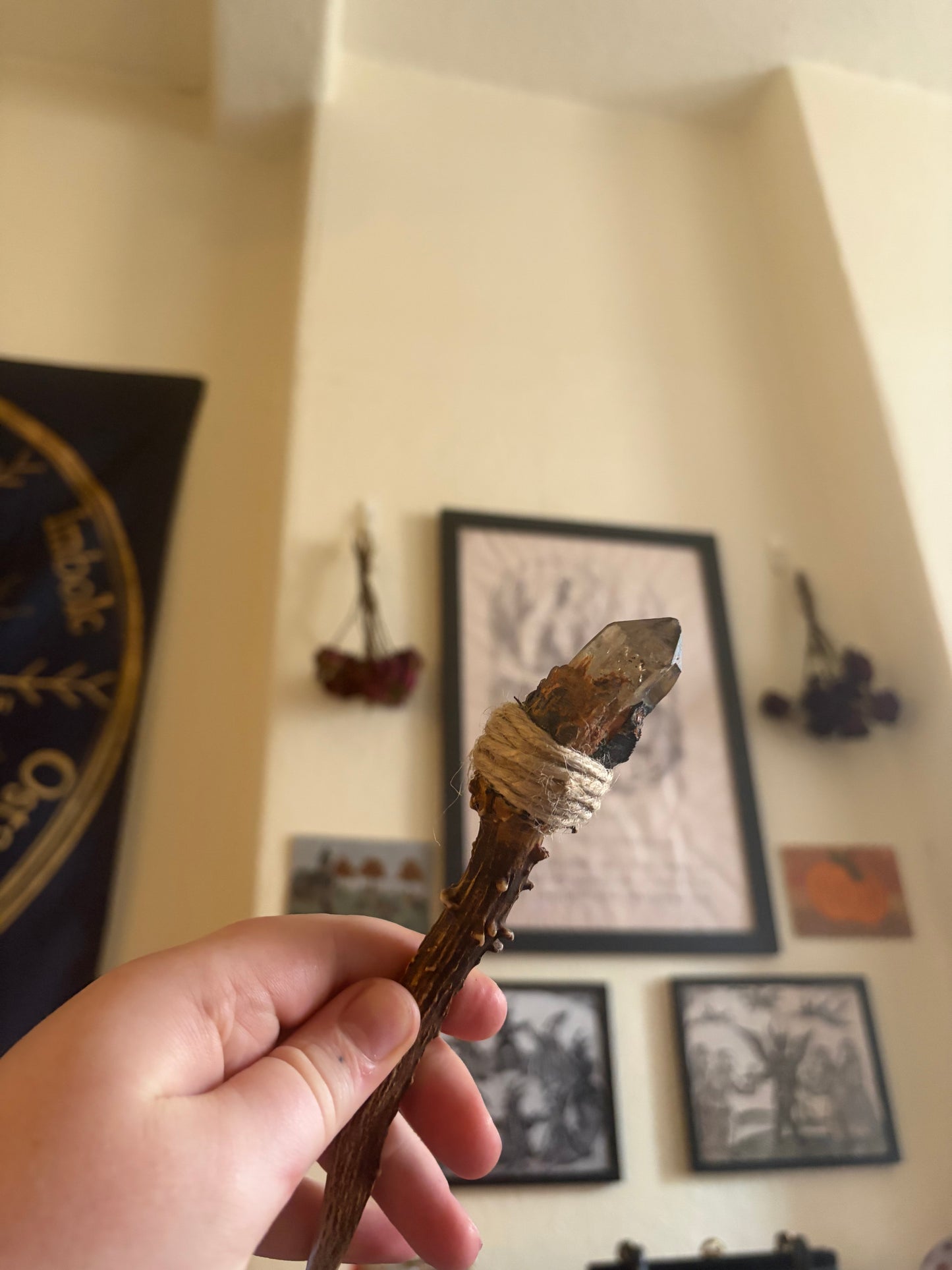 Antler wand with citrine point