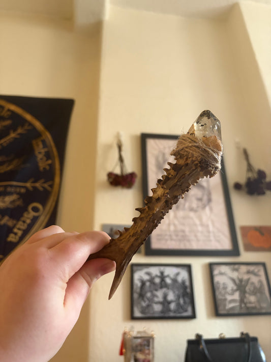 Antler wand with citrine point