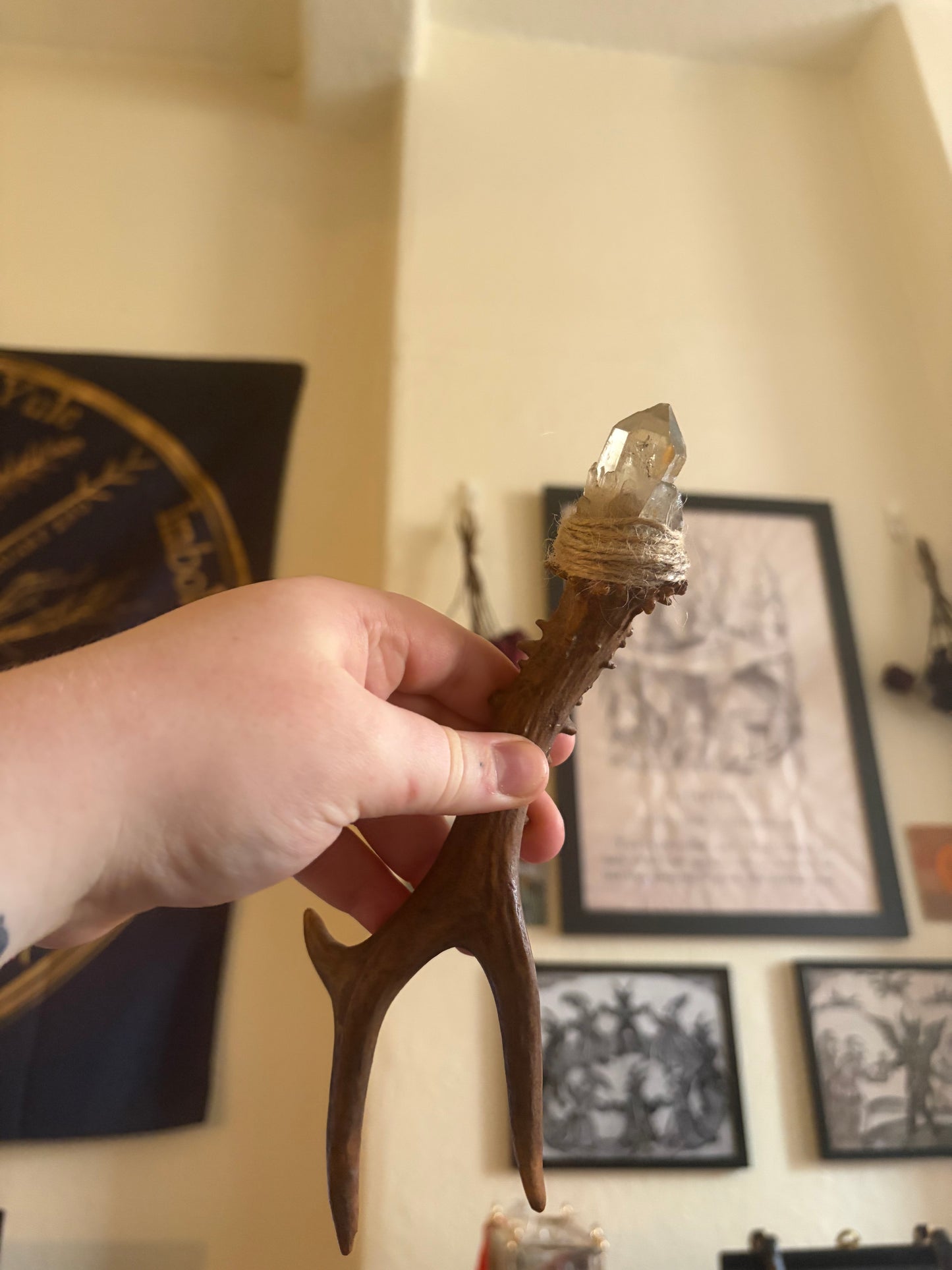 Antler wand with smoky citrine point