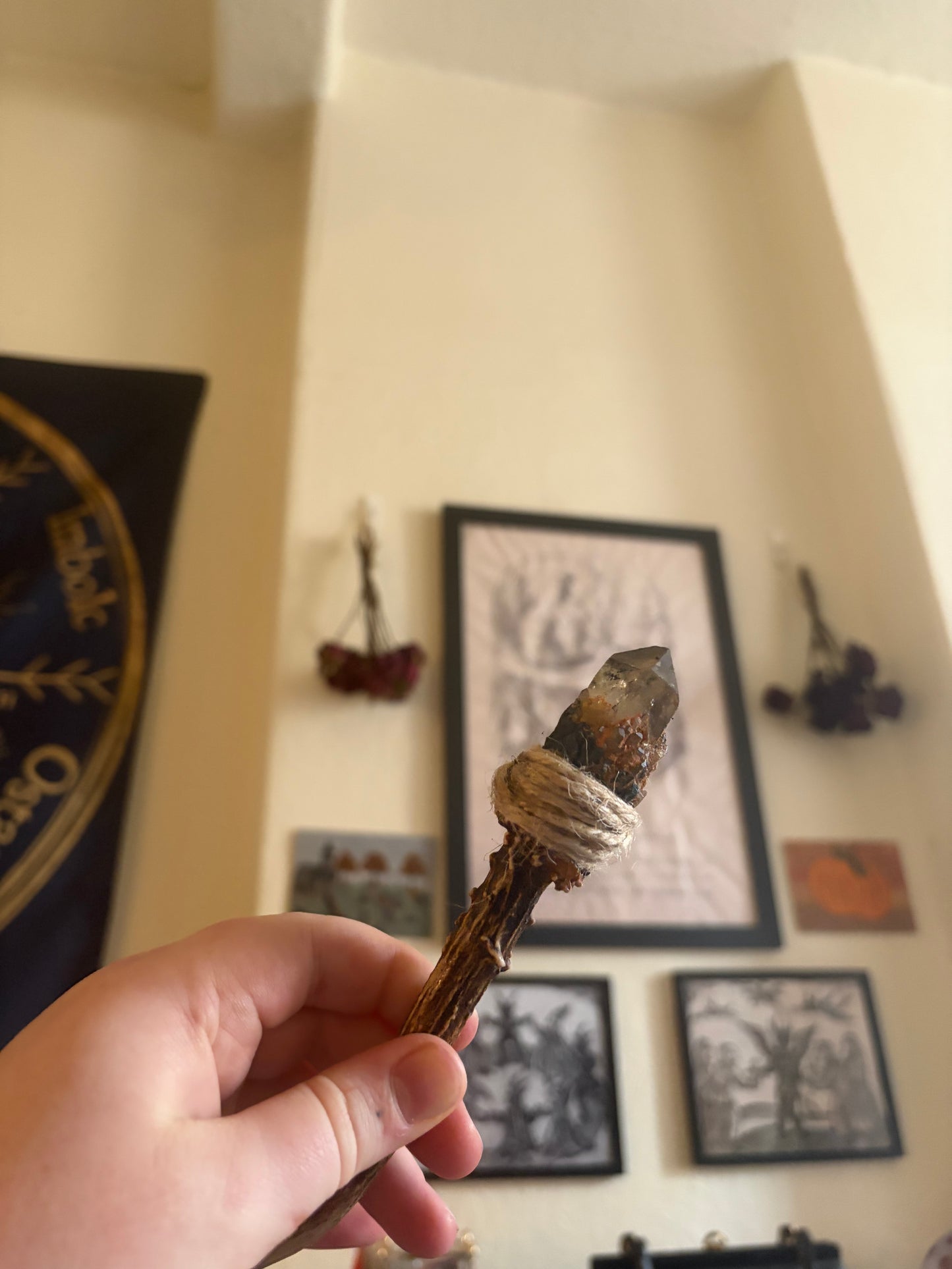 Antler wand with citrine point